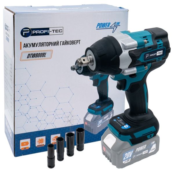 Акумуляторний гайковерт PROFI-TEC DTW800BL POWERLine (без акумулятора та зарядного пристрою) Акумуляторний гайковерт PROFI-TEC DTW800BL POWERLine (без акумулятора та зарядного пристрою)