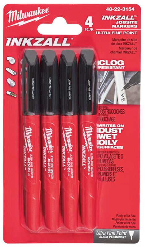 Набор маркеров для стройплощадки INKZALL MILWAUKEE, ультра-тонких черных (4шт)