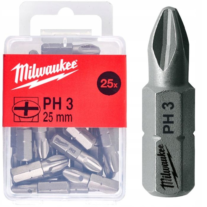 Бита MILWAUKEE, PH3, 25мм, (25 шт)