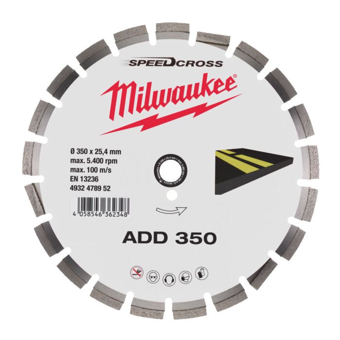 Диск алмазный Speedcross MILWAUKEE ADD 350, Ø350мм (асфальт)