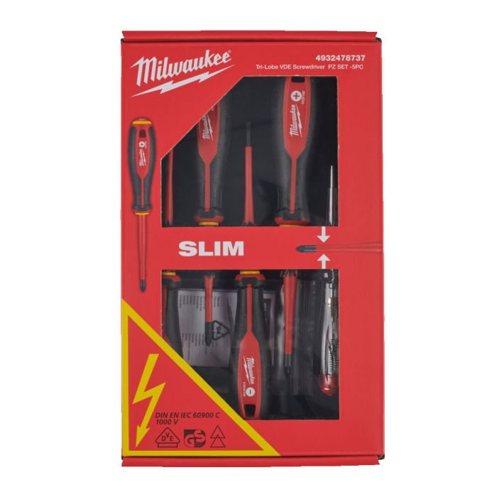Набор отверток трехгранных изолированных VDE MILWAUKEE, (SL3/SL4/PZ1/PZ2/отвертка-тестер), (5шт)