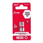 Бита SHOCKWAVE MILWAUKEE, Hex5,0, 25мм, (2шт)