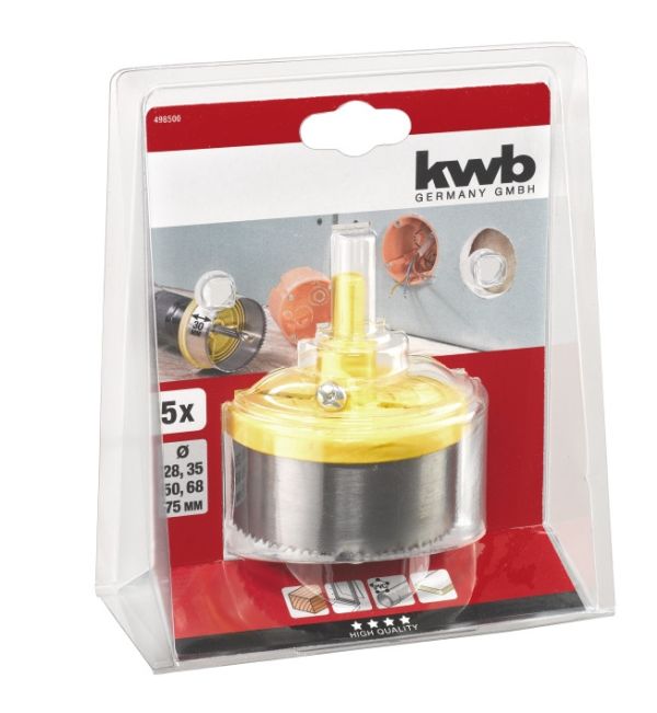 Коронка пильная наборная 28-75 мм, 5 частей, глубина 30 мм, KWB (498500)