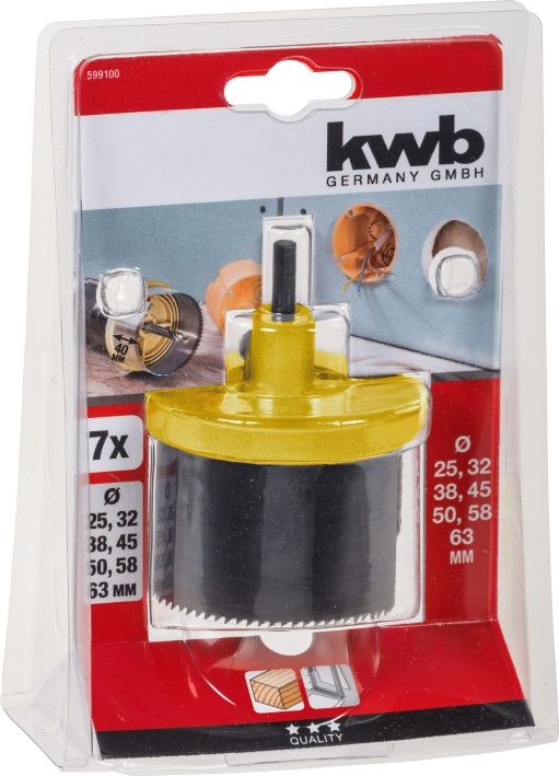 Коронка пильная наборная 25-63 мм, 7 частей, глубина 40 мм, KWB (599100)