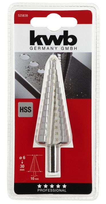 Сверло ступенчатое 6-30 мм, хвостовик 10 мм, KWB (525830)