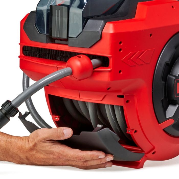 Котушка для шланга акумуляторна Einhell GE-HR 18/30 Li-Solo (без АКБ та ЗП)  X-Change , 18В, шланг 30м (1/2"), шланг під'єднання 1.5м, до 8 бар, настінний тримач, розпилювач і адаптери в комплекті