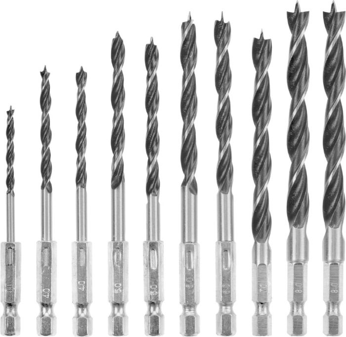 Набор сверл по дереву Einhell HSS, 10 шт, S-Case (108733)