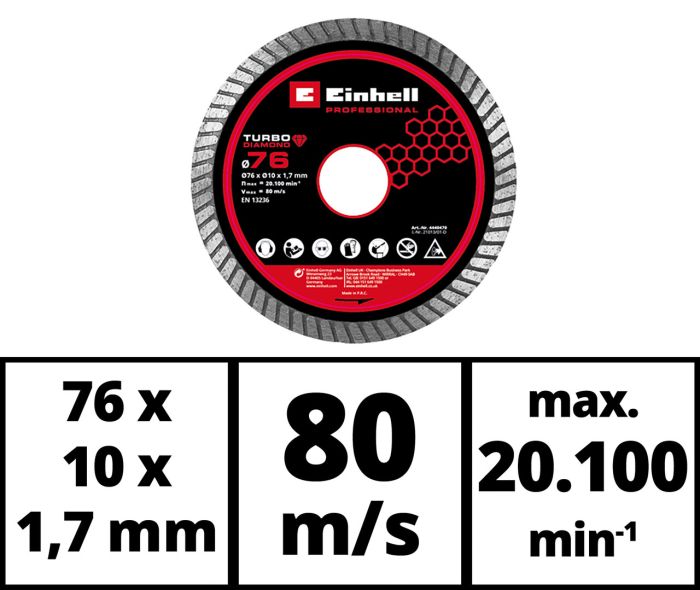 Отрезной диск Einhell алмазный по плитке, 76х10 мм (4440470)