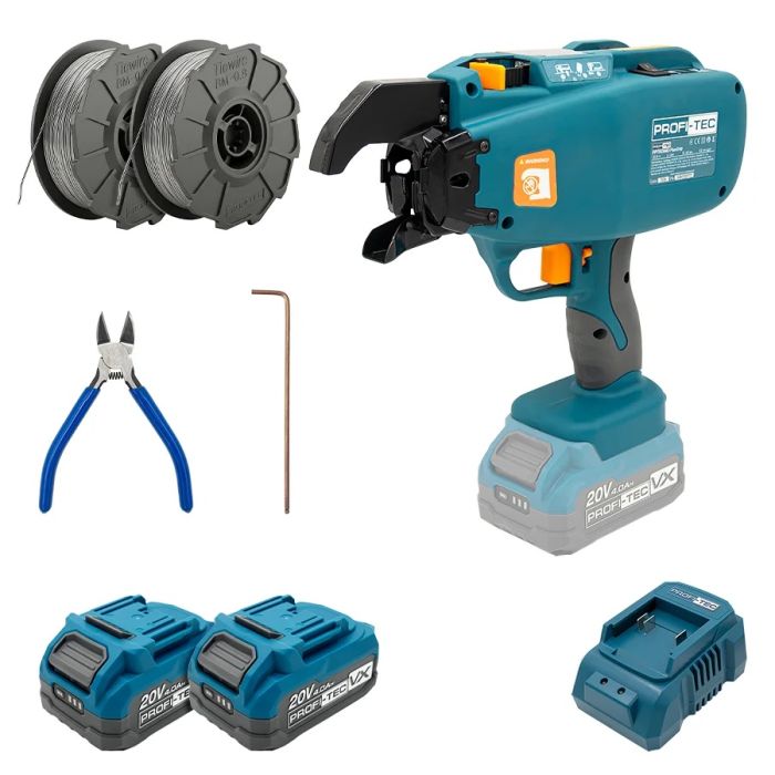 Акумуляторний пістолет для в’язання арматури PROFI-TEC PPTR0840 MaxGrip (2×PT2040VX(4.0 Аг), зарядний пристрій, кейс)