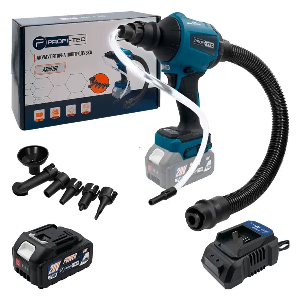 Акумуляторна повітродувка PROFI-TEC AS001BL POWERLine (1×PT2050DG (5.0 Аг), зарядний пристрій)