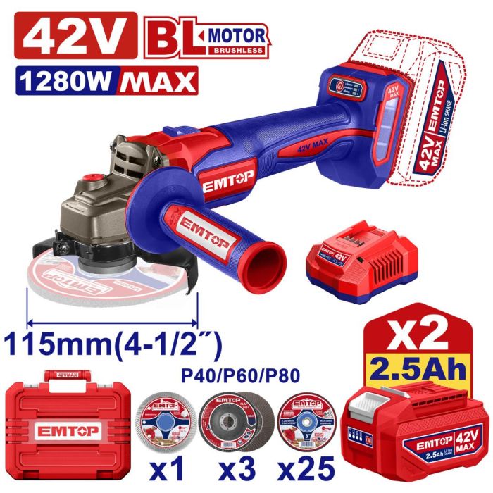 Болгарка (кутова шліфмашина) акумуляторна EMTOP ELAG4128112