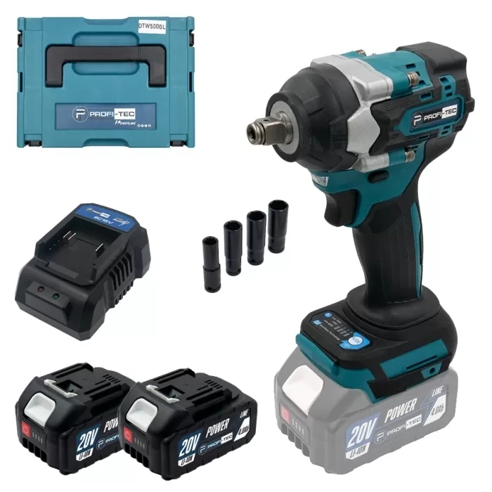 Аккумуляторный гайковерт PROFI-TEC DTW500BL POWERLine (2×PT2040MP (4.0 Ач), зарядное устройство)
