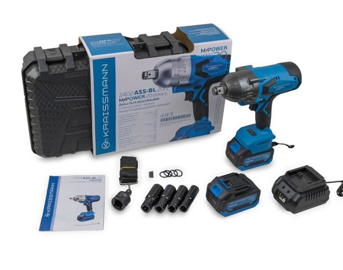 Гайковерт ударний акумуляторний KRAISSMANN 2402 ASS-BL 20/2 MP (1400 Нм, 3/4", 2 АКБ 4 А·год, кейс)