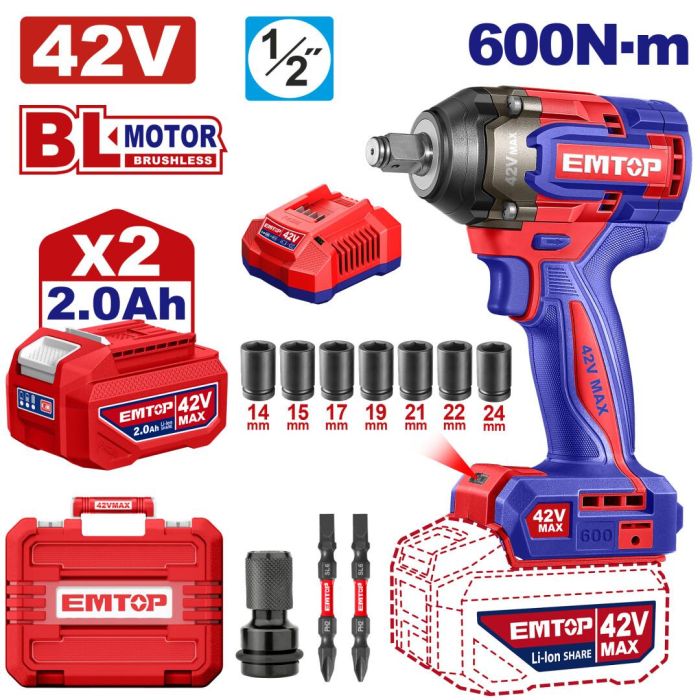 Гайковерт акумуляторний EMTOP ECIWL42602