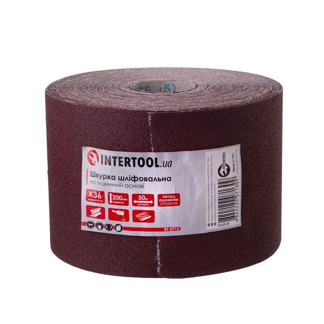 Шкірка шліфувальна на тканинній основі К36, 20 cм * 50 м INTERTOOL BT-0713