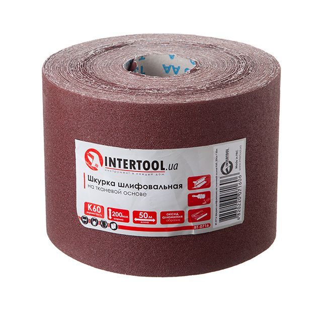 Шкірка шліфувальна на тканинній основі К60, 20 cм * 50 м INTERTOOL BT-0716