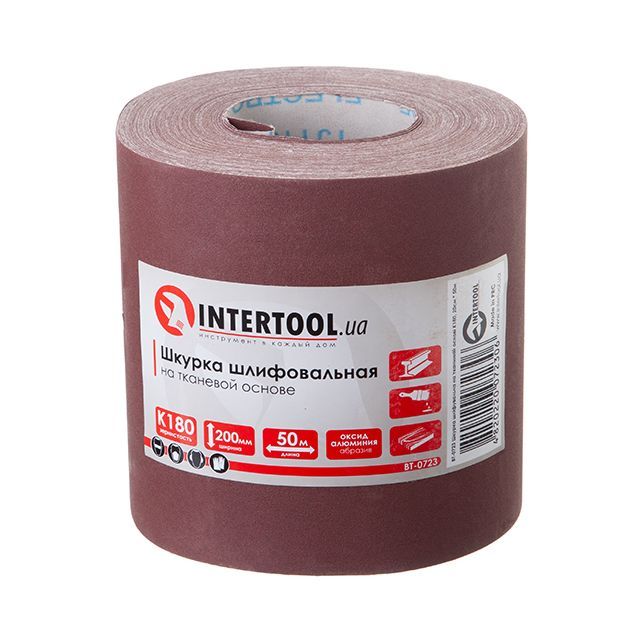 Шкірка шліфувальна на тканинній основі К180, 20 cм * 50 м INTERTOOL BT-0723