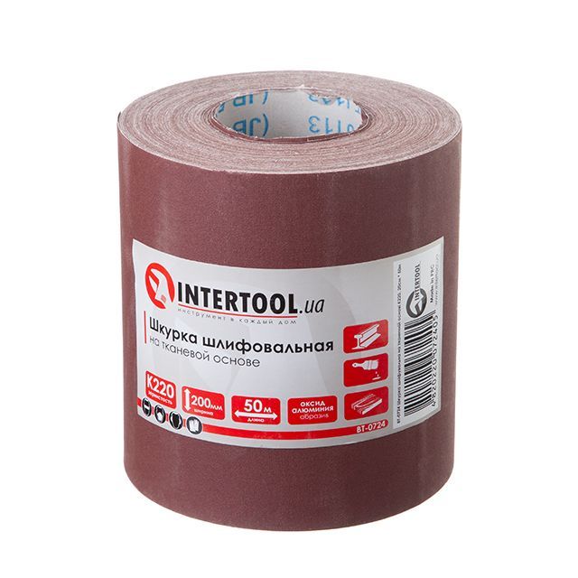 Шкірка шліфувальна на тканинній основі К220, 20 cм * 50 м INTERTOOL BT-0724