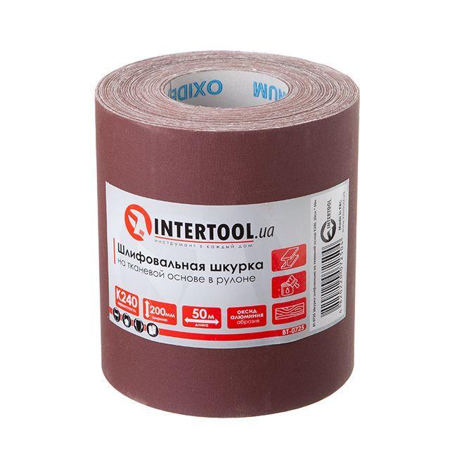 Шкірка шліфувальна на тканинній основі К240, 20 cм * 50 м INTERTOOL BT-0725