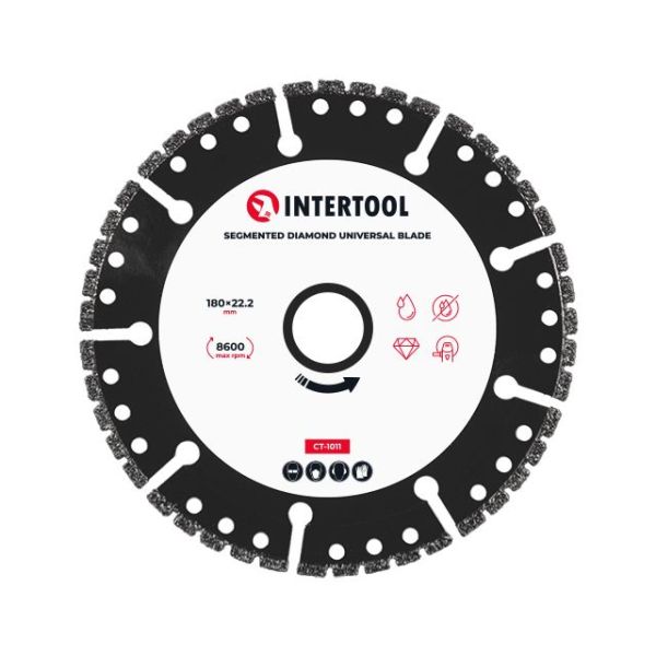 Диск алмазный универсальный сегментный 180 *22.2 на угловую шлифмашину INTERTOOL CT-1011