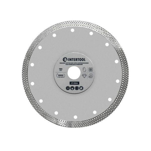 Диск отрезной алмазный со сплошной кромкой 180мм, по керамограниту INTERTOOL CT-3104