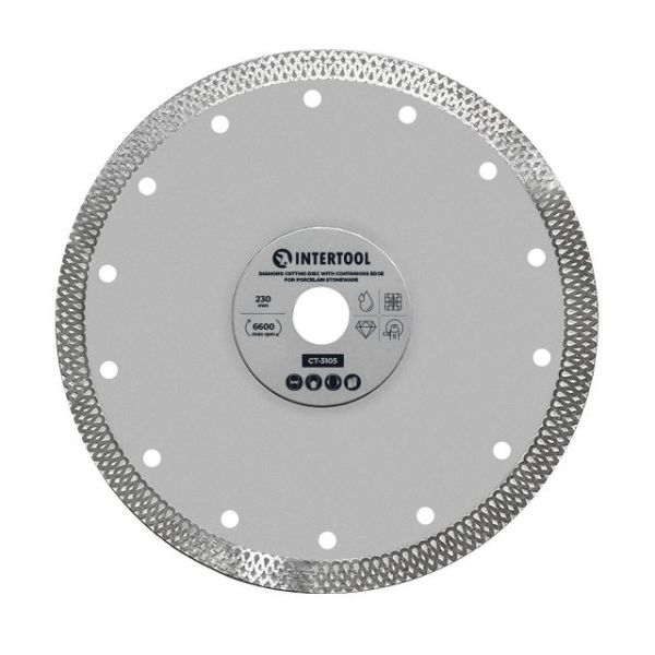 Диск отрезной алмазный со сплошной кромкой 230мм, по керамограниту INTERTOOL CT-3105