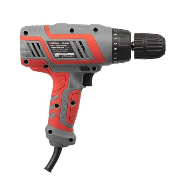 Дриль-шурупокрут електричний 320 Вт, 220 В, 0-750 об/хв., 0.8-10 мм, 10 Нм INTERTOOL DT-0103