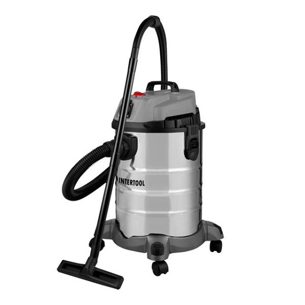 Пылесос строительный 1400 Вт, бак 30 л, нержавеющая сталь, 17 кПа, розетка, HEPA фильтр INTERTOOL DT-1030 Пылесос строительный 1400 Вт, бак 30 л, нержавеющая сталь, 17 кПа, розетка, HEPA фильтр INTERTOOL DT-1030