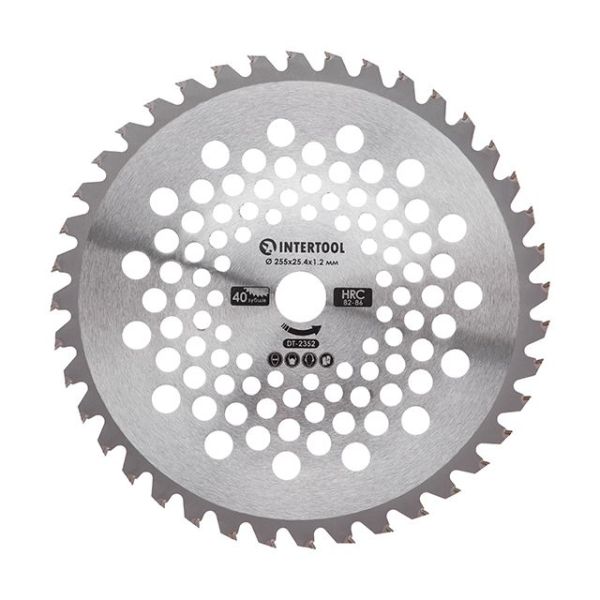 Нож для мотокосы/триммера с твердосплавными напайками ø255, 40T, волнообразный INTERTOOL DT-2352