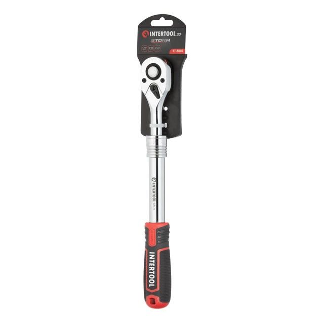 Рукоятка с храповым механизмом телескопическая STORM, 72 зуба 1/2", Cr-V INTERTOOL ET-8006