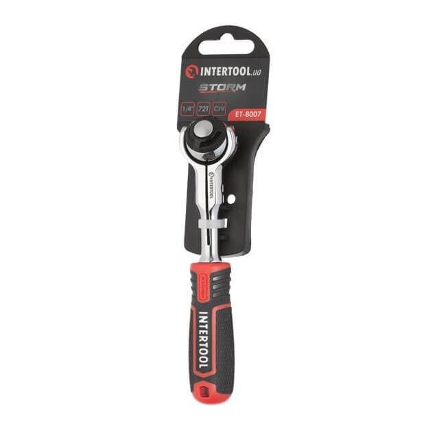 Рукоятка с храповым механизмом поворотная STORM, 72 зуба 1/4", Cr-V INTERTOOL ET-8007