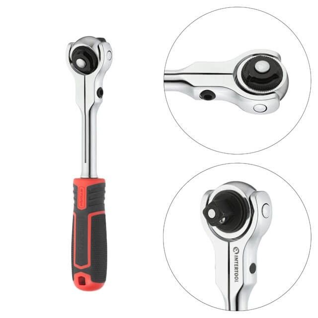 Рукоятка с храповым механизмом поворотная STORM, 72 зуба 1/2", Cr-V INTERTOOL ET-8009