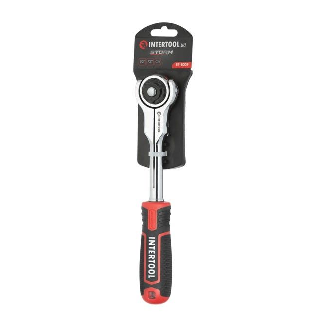 Рукоятка с храповым механизмом поворотная STORM, 72 зуба 1/2", Cr-V INTERTOOL ET-8009