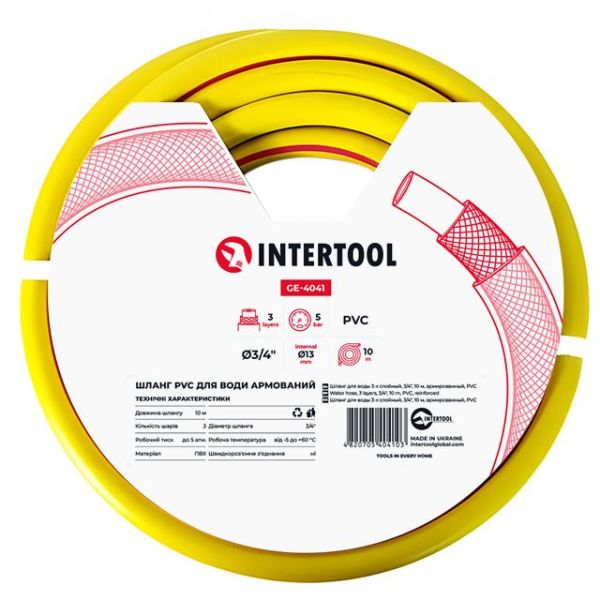 Шланг для полива 3-х слойный 3/4", 10 м, армированный, PVC INTERTOOL GE-4041 Шланг для полива 3-х слойный 3/4", 10 м, армированный, PVC INTERTOOL GE-4041