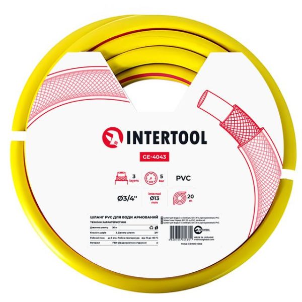 Шланг для полива 3-х слойный, 3/4", 20 м, армированный, PVC INTERTOOL GE-4043 Шланг для полива 3-х слойный, 3/4", 20 м, армированный, PVC INTERTOOL GE-4043