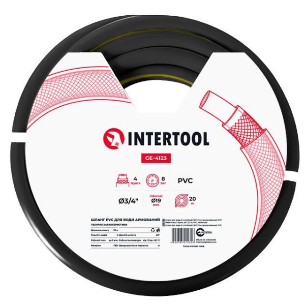 Шланг для воды 4-х слойный, 3/4", 20 м, армированный, PVC INTERTOOL GE-4123 Шланг для воды 4-х слойный, 3/4", 20 м, армированный, PVC INTERTOOL GE-4123