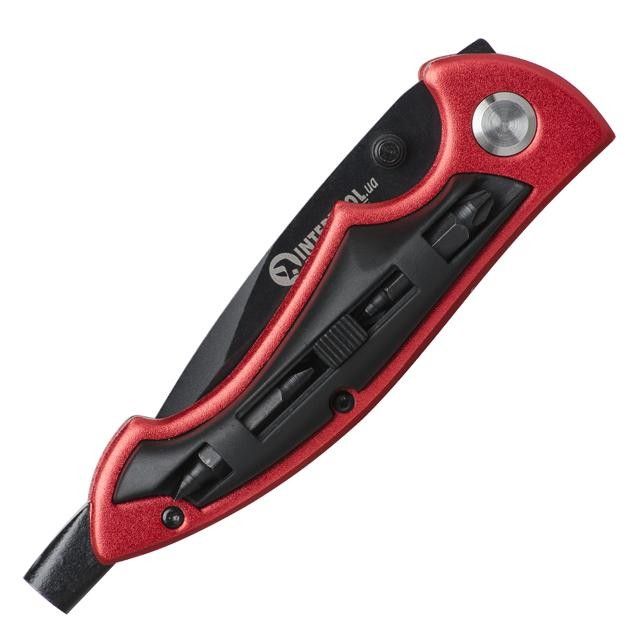 Нож складной, ручка алюминий + пластик, 4 отверточные насадки INTERTOOL HT-0592