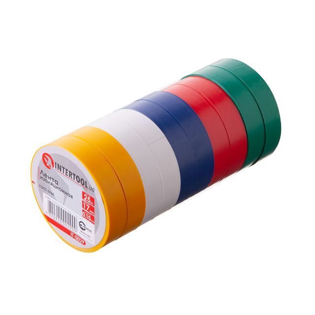 Лента изоляционная 25 м, 17*0,15 мм, цветная (уп. 10 ед.) INTERTOOL IT-0029