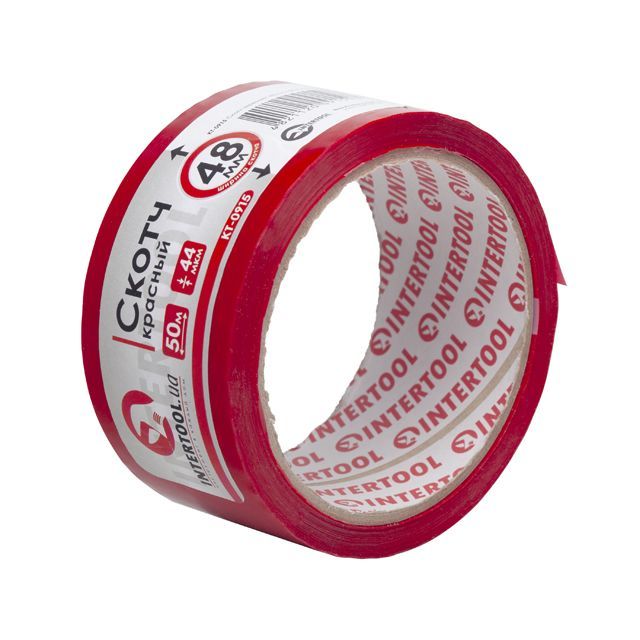 Скотч красный 50 м, 48 мм, 44 мкм INTERTOOL KT-0915