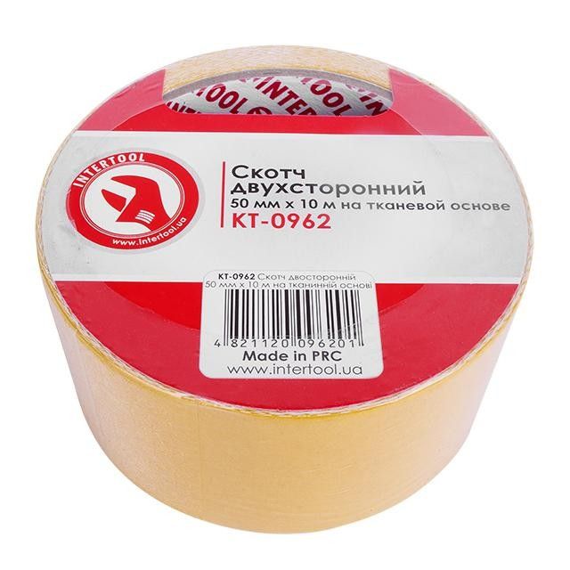 Скотч двухсторонний на тканевой основе 10 м, 50 мм INTERTOOL KT-0962