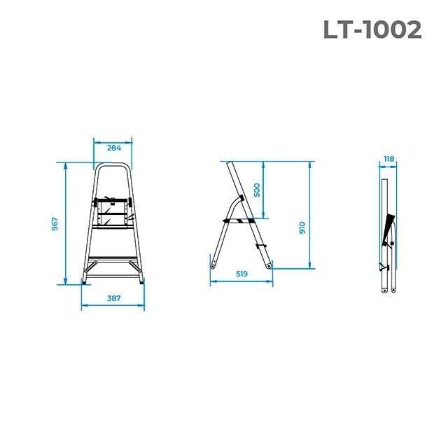 Стрем'янка з алюмінію, 2 сходинки, висота до платформи - 410 мм INTERTOOL LT-1002