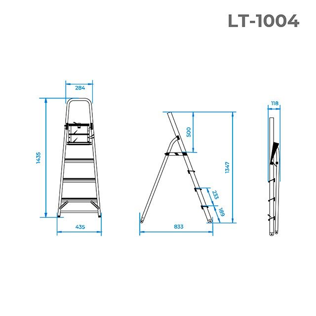 Стрем'янка з алюмінію, 4 сходинки, висота до платформи 850 мм INTERTOOL LT-1004