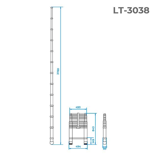 Драбина з алюмінію, телескопічна 12 схід., 3,78 м INTERTOOL LT-3038