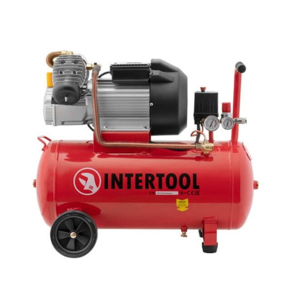 Компрессор 50 л, 3 кВт, 220 В, 10 атм, 420 л/мин, 2 цилиндра. INTERTOOL PT-0007 Компрессор 50 л, 3 кВт, 220 В, 10 атм, 420 л/мин, 2 цилиндра. INTERTOOL PT-0007