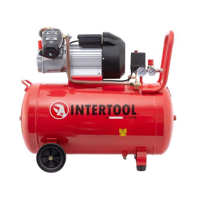 Компрессор 100 л, 3 кВт, 220 В, 10 атм, 420 л/хв., 2 циліндри INTERTOOL PT-0008