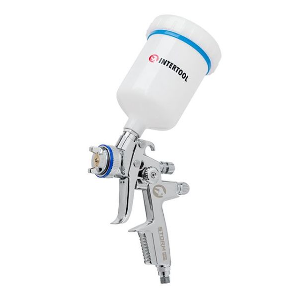 Краскопульт пневматический HVLP II профессиональный, форсунка 1,3 мм, верхний пластиковый бачок 600 мл, 2 бар INTERTOOL PT-0105