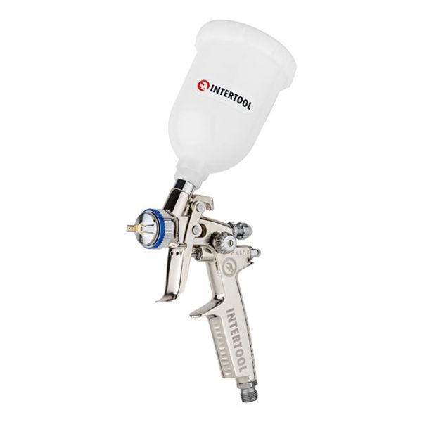 Краскопульт пневматический HVLP II MINI профессиональный, форсунка 0,8 мм, верхний пластиковый бачок 250 мл, 2-2,5 бар INTERTOOL PT-0128