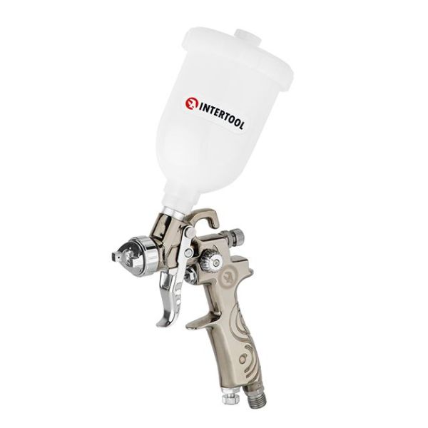Краскопульт пневматический LVMP MINI форсунка 0,8 мм, верхний пластиковый бачок 250 мл, 2-2,5 бар INTERTOOL PT-0129