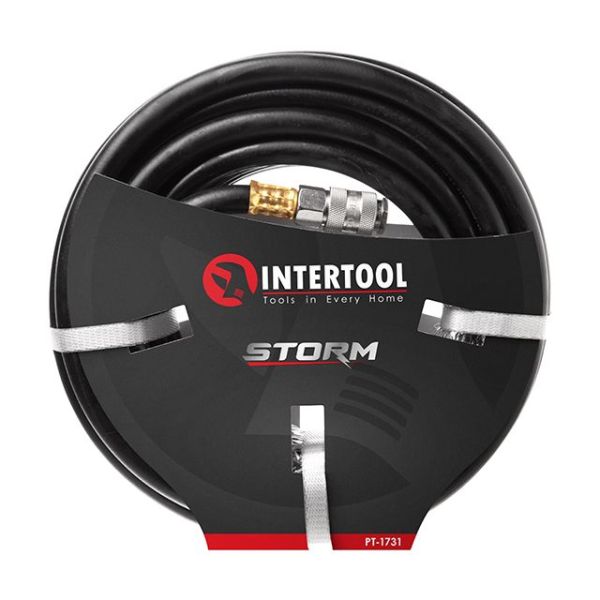 Шланг резиновый воздушный, армированный, до 20 атм, 8×15 мм, 10 м, с быстроразъемными соединениями, STORM INTERTOOL PT-1731