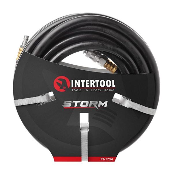 Шланг резиновый воздушный, армированный, до 20 атм, 10×17 мм, 10 м, с быстроразъемными соединениями, STORM INTERTOOL PT-1734